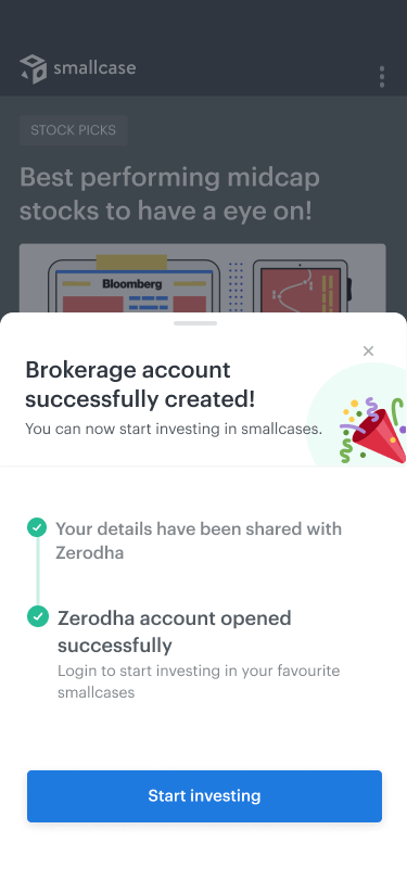 Zerodha demat account generated using smallcase 