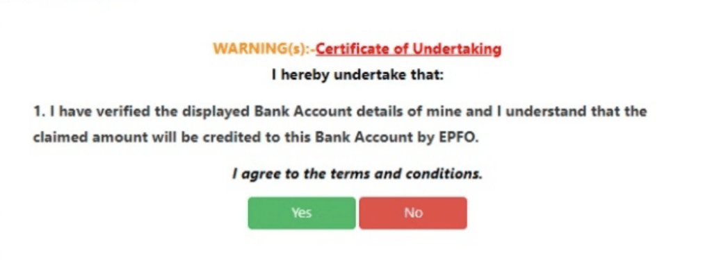Select 'yes' for your online certificate on the EPFO portal